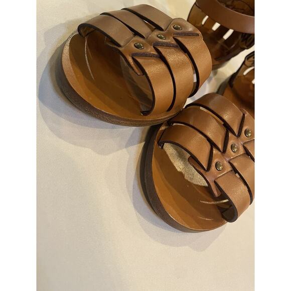 Ralph Lauren Collection Purple Label Flats Sandals 7 37 Italy Tan Gold Gladiator - Picture 5 of 6